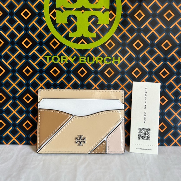 Tory Burch Emerson Color Block Slim Card Case Soft Serve Optic White Shortbread - Picture 1 of 7